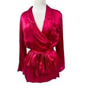 Vintage Victoria's Secret SILK Robe Womens Size S Red Wrap Tie Belt